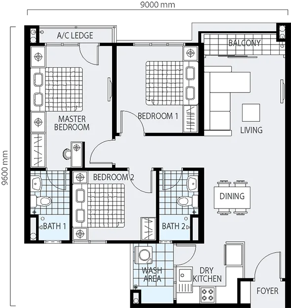 Fully Furnished Medium Room For Rent At Majestic Maxim Cheras 3 floor plan b dcc7f686 - RoomGrabs